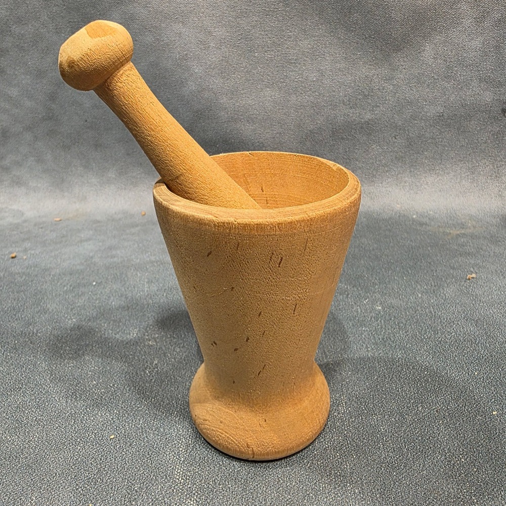 Handmade Numbered Wooden Mortar and Pestle Set Natural Wood Spice Grinder 4.25in